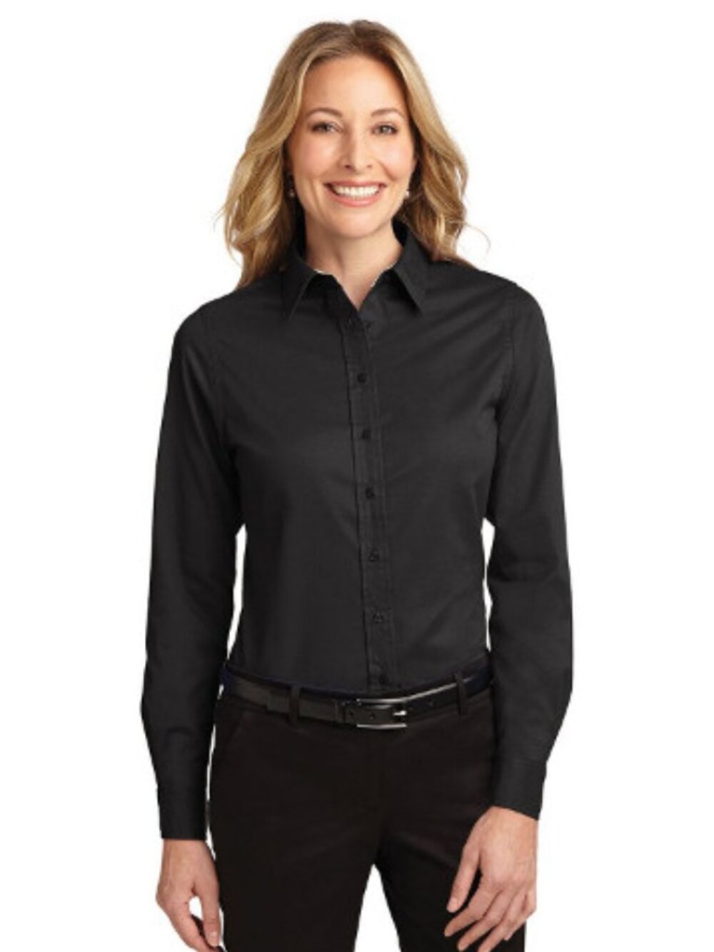 Port Authority Ladies Long Sleeve Easy Care Shirt.L608 - Black/ Light Stone